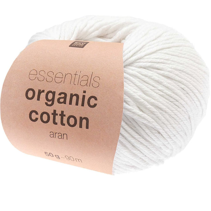 Rico Design Essentials Organic Cotton Aran 50g, Farbe 001 Weiß – Baumwolle bei Lieblingsgarn