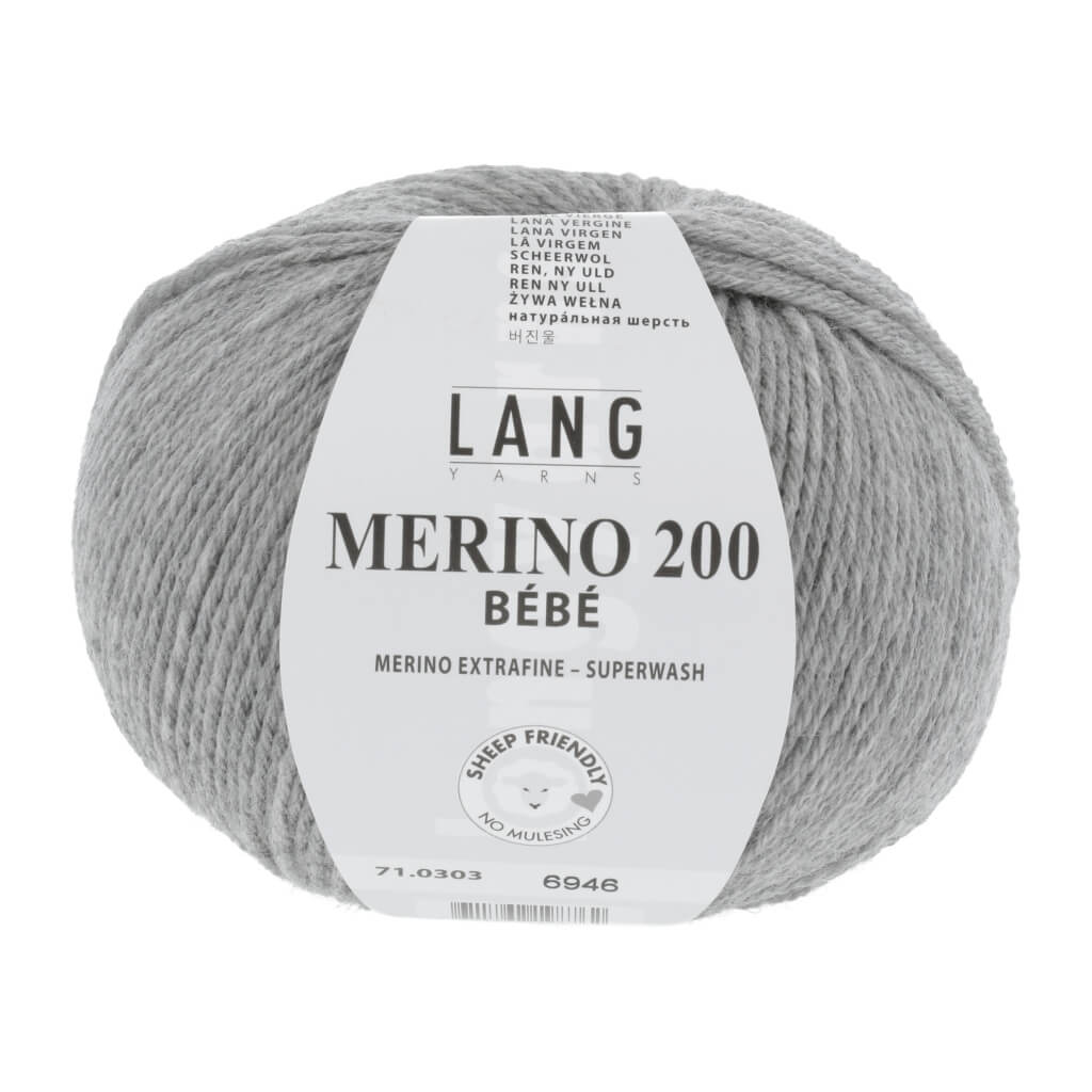 Lang Yarns Merino 200 Bebe - 50g, Farbe 71.0303 Hellgrau Mélange – Merino und Schurwolle bei Lieblingsgarn