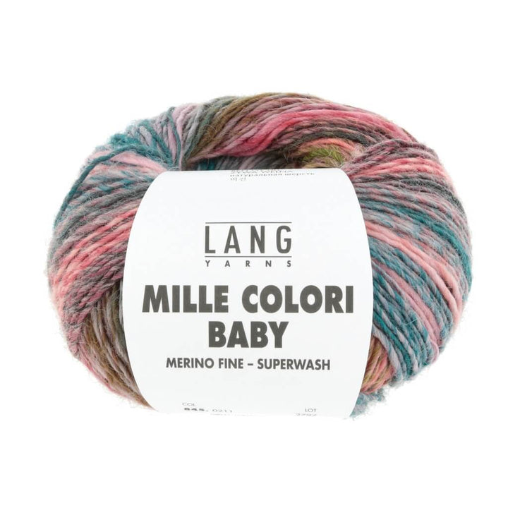 Lang Yarns Mille Colori Baby 50 g, Farbe 211 altrosa/petrol/olive – Merino bei Lieblingsgarn