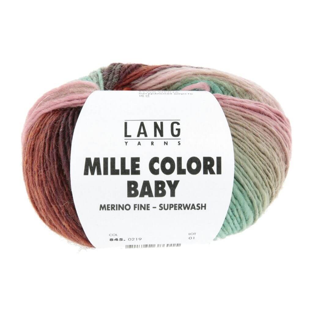 Lang Yarns Mille Colori Baby 50 g, Farbe 219 Helltürkis/Aubergine/Melone – Merino bei Lieblingsgarn
