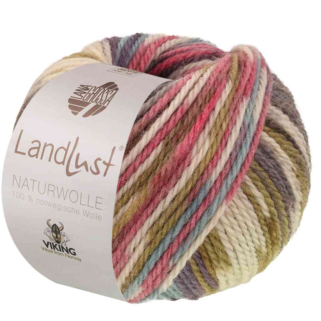 Lana Grossa Landlust Naturwolle, Farbe 103 Violett Grün gemustert – Schurwolle bei Lieblingsgarn