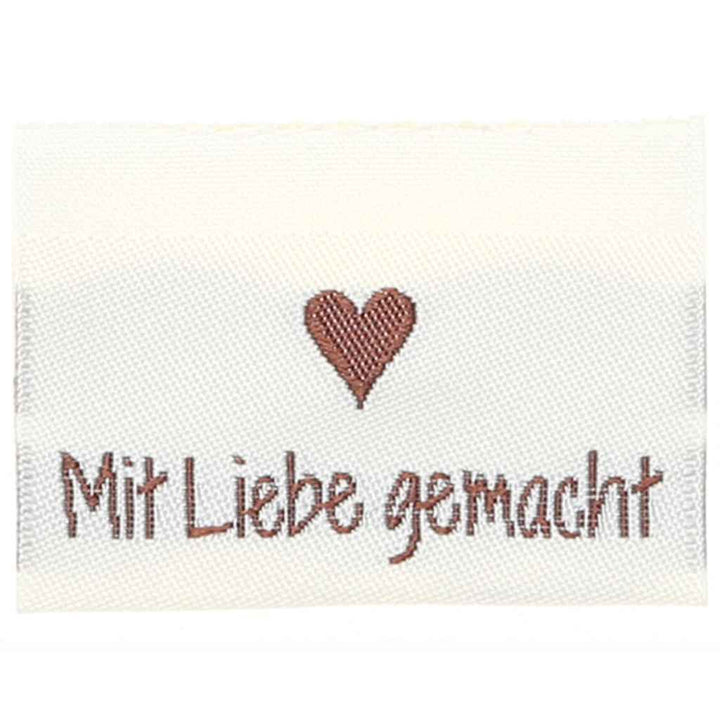 Go Handmade Gewebte Label 35 x 19 mm, Farbe Mit Liebe gemacht – Baumwolle bei Lieblingsgarn