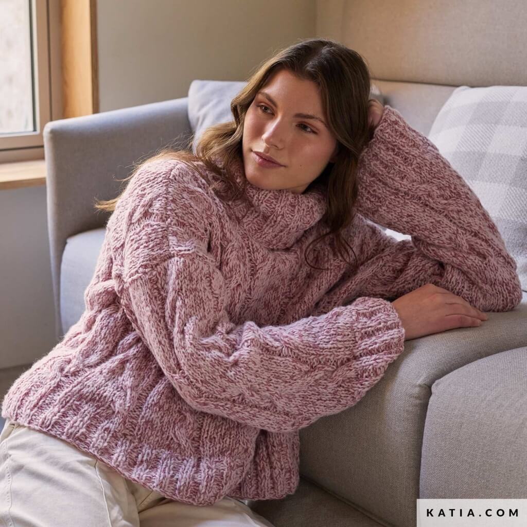 Pullover mit Zöpfen Strickanleitung - Katia (Heft)