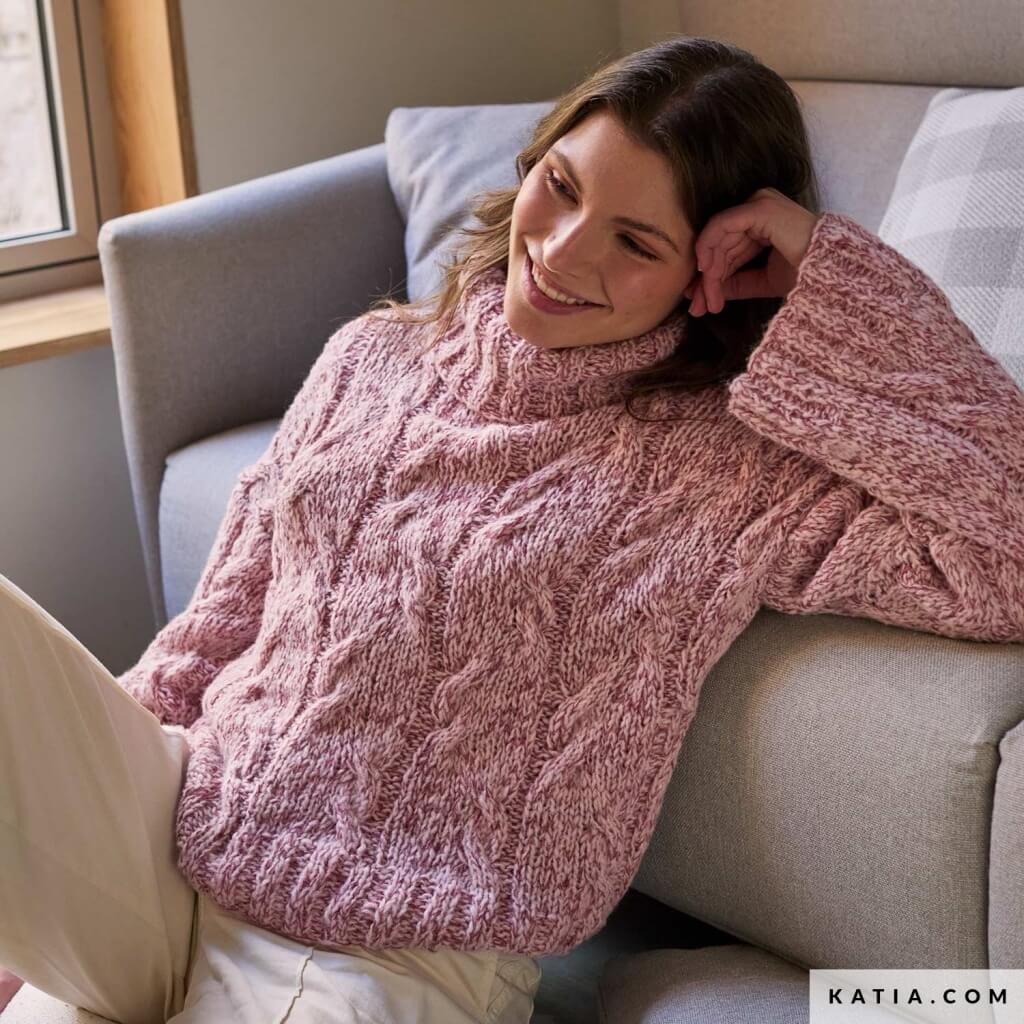 Pullover mit Zöpfen Strickanleitung - Katia (Heft)