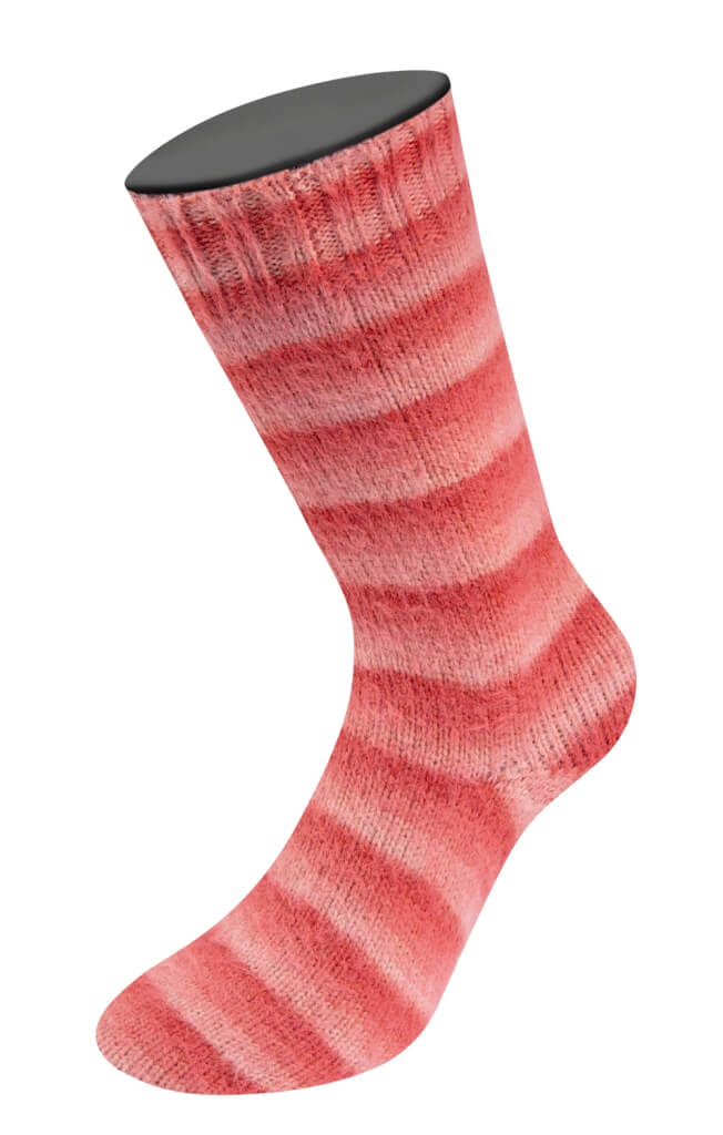 Lana Grossa Cosy Socks Soft Stripes, Farbe 113 Lachs/ rot/Koralle – Merino und Synthetik bei Lieblingsgarn