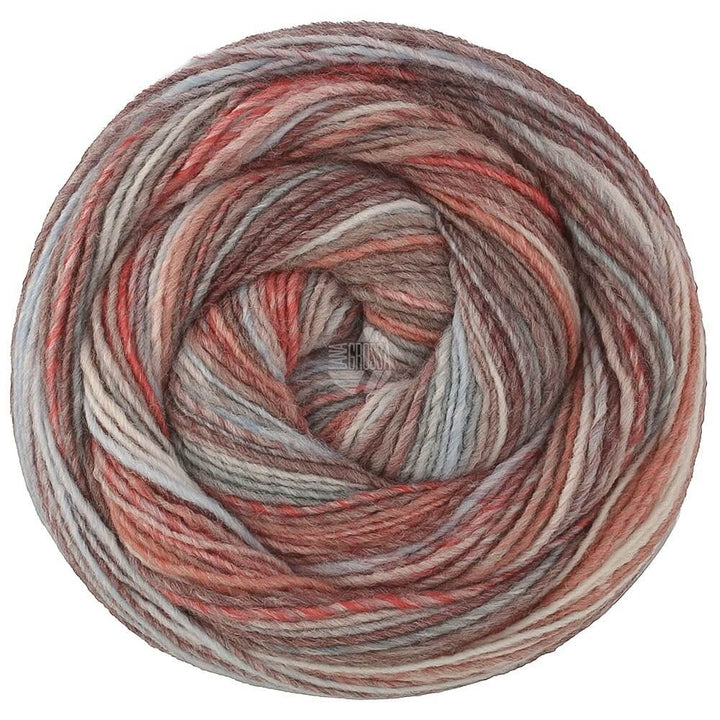 Lana Grossa Gomitolo Disegno, Farbe 521 Graubraun/Blaugrau/Rosenholz/Creme/Hellbau/ Dunkelrot/Taupe bei Lieblingsgarn