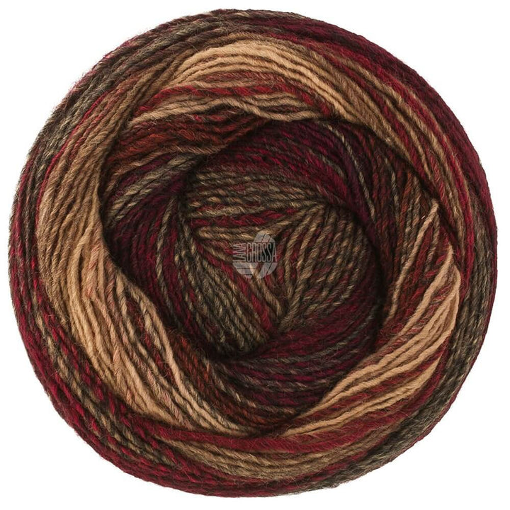 Lana Grossa Gomitolo Modo, Farbe 628 Schwarzrot/Camel/Schwarzbraun/Anthrazit bei Lieblingsgarn