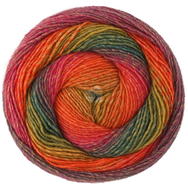 Lana Grossa Gomitolo Versione - Bobbel Wolle, Farbe 464 Dunkeloliv/ grün/Grauviolett/Fuchsia/Rot – Acryl bei Lieblingsgarn
