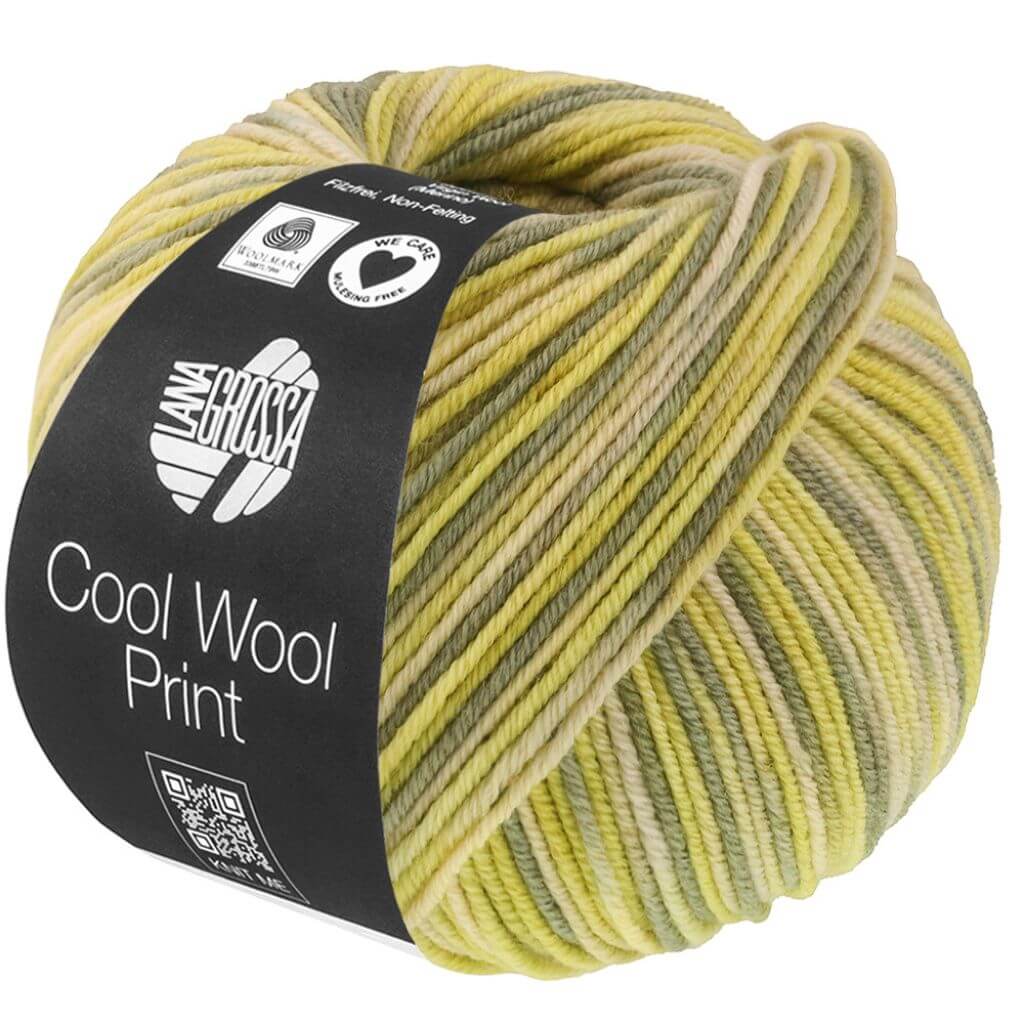 Lana Grossa Cool Wool Print 50g, Farbe 843 Grünbeige/Limette/Grau /Resedagrün – Merino und Schurwolle bei Lieblingsgarn