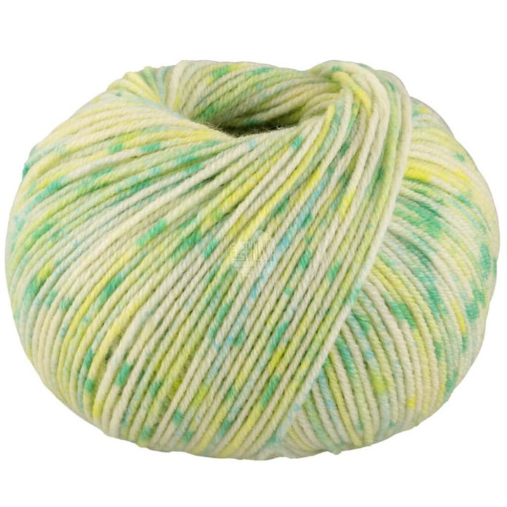 Lana Grossa Cool Wool Spots, Farbe 5007 Creme/Jade/Zitrusgelb/Mint/Zartgrün – Merino und Schurwolle bei Lieblingsgarn