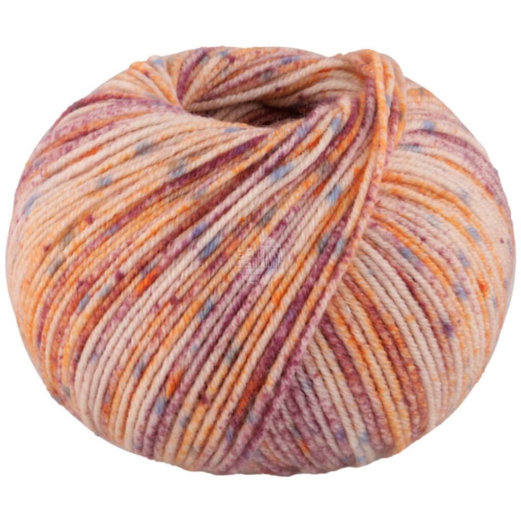 Lana Grossa Cool Wool Spots, Farbe 5008 Creme/Brombeer/Orange/Jeansblau – Merino und Schurwolle bei Lieblingsgarn