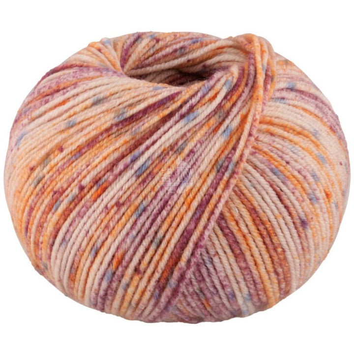 Lana Grossa Cool Wool Spots, Farbe 5008 Creme/Brombeer/Orange/Jeansblau – Merino und Schurwolle bei Lieblingsgarn