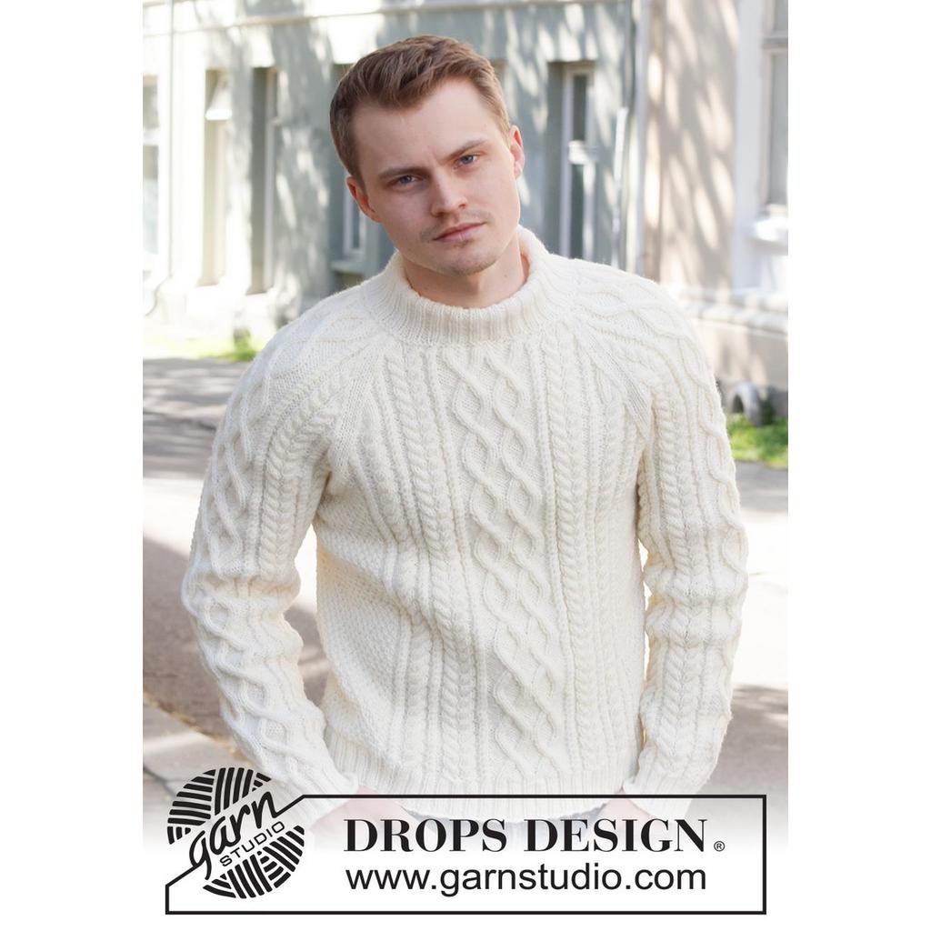 Ice Island Herrenpullover mit Zopfmuster Strickanleitung - Drops Design (PDF) bei bei bei bei bei bei bei bei Lieblingsgarn