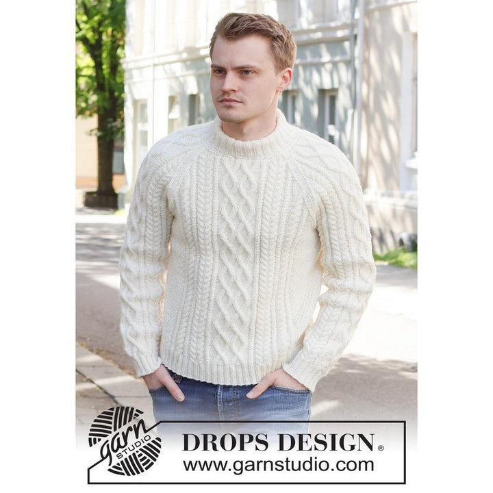 Ice Island Herrenpullover mit Zopfmuster Strickanleitung - Drops Design (PDF) bei bei bei bei bei bei bei bei Lieblingsgarn