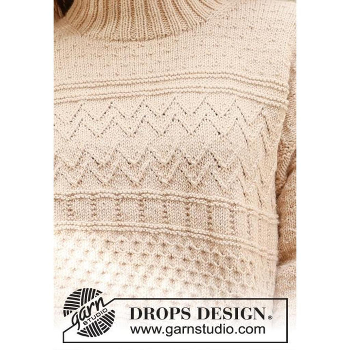 Pullover mit Reliefmuster und doppelter Halsblende Strickanleitung - Drops Design (PDF) bei bei bei bei bei bei Lieblingsgarn