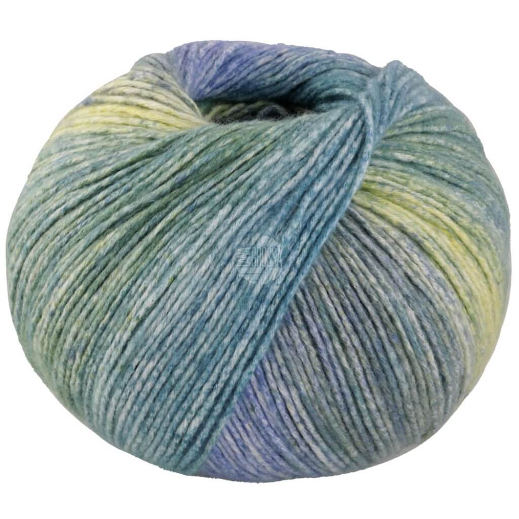 Lana Grossa Gomitolo Mambo, Farbe 2038 Petrol/Türkis/Jeans /Veilchenblau/Graugrün/ Zitrusgelb/Maigrün bei Lieblingsgarn