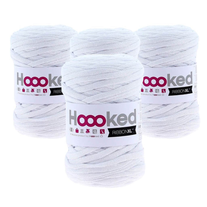 Hoooked RibbonXL 4er Spar-Set, Farbe Optic White – Baumwolle bei Lieblingsgarn