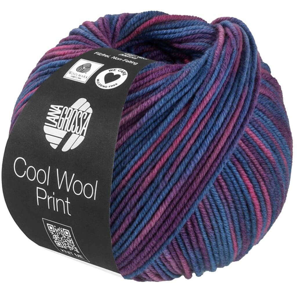 Lana Grossa Cool Wool Print 50g, Farbe 837 Taubenblau/Pflaume/Rotviolett – Merino und Schurwolle bei Lieblingsgarn