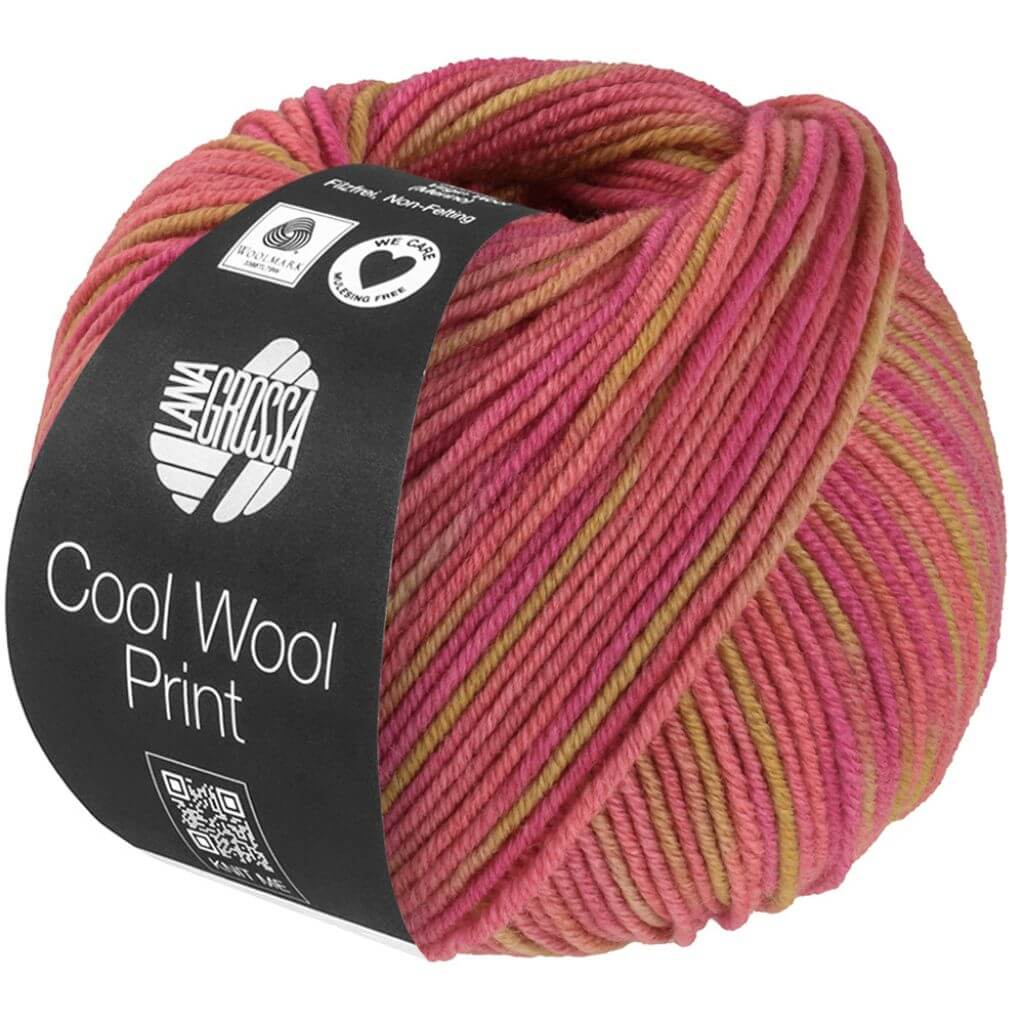 Lana Grossa Cool Wool Print 50g, Farbe 840 Sandgelb/Erika/Orchideenrosa – Merino und Schurwolle bei Lieblingsgarn