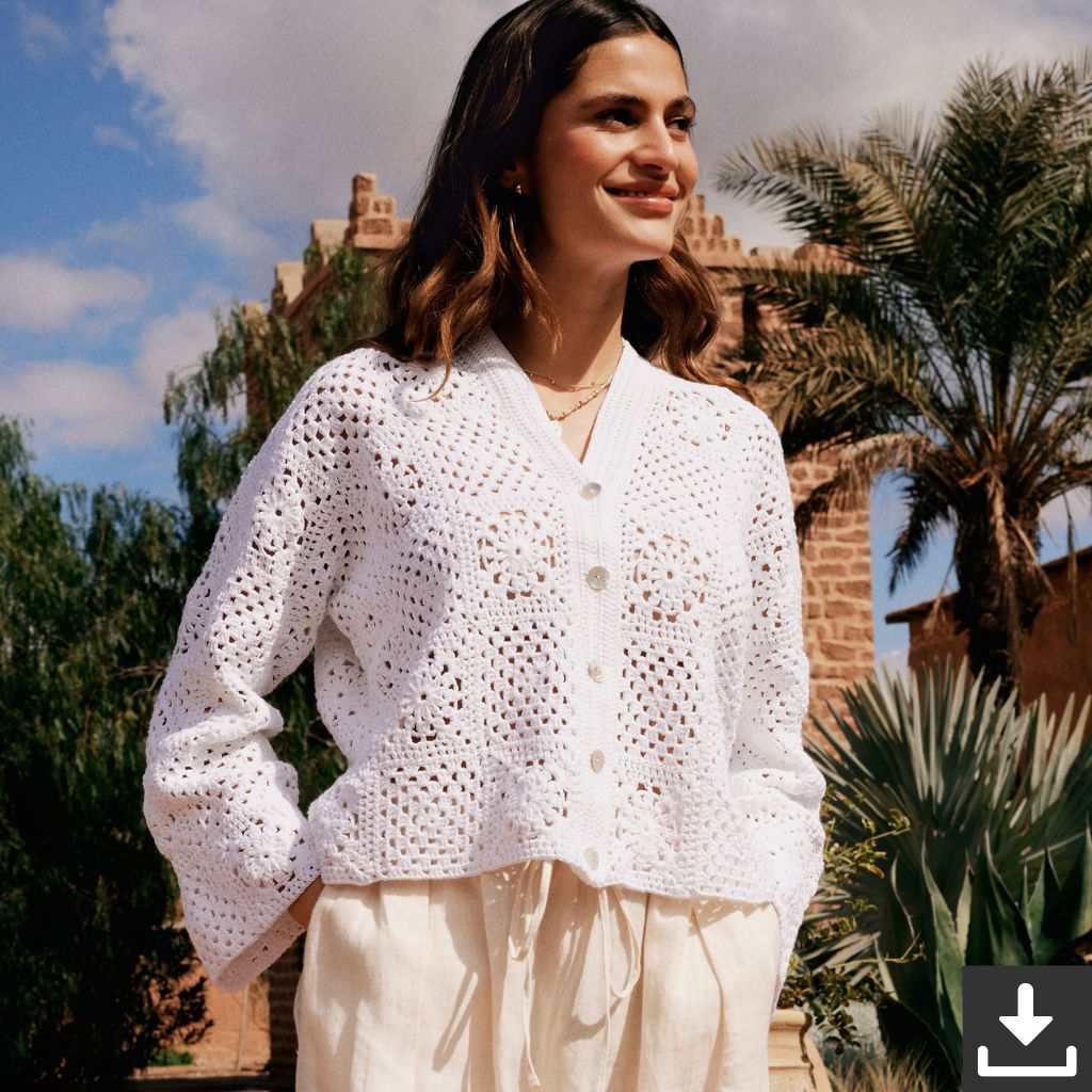 Lana Grossa Pattern Cardigan mit Granny Squares Häkelanleitung - Lana Grossa (PDF) bei bei bei bei bei bei bei Lieblingsgarn