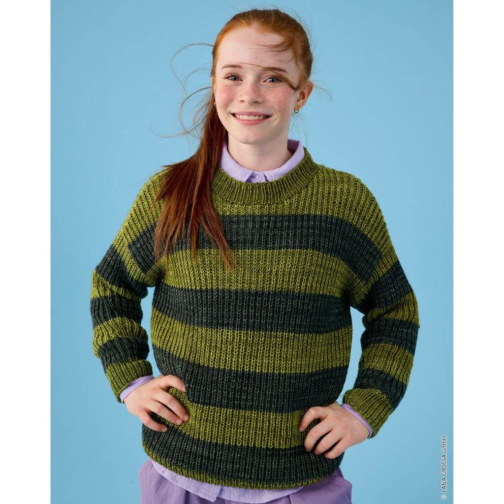 Lana Grossa Kinder-Streifenpullover im Halbpatent Strickanleitung – Produktansicht bei bei bei bei bei bei Lieblingsgarn