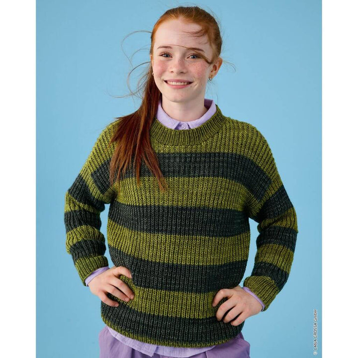Lana Grossa Kinder-Streifenpullover im Halbpatent Strickanleitung – Produktansicht bei bei bei bei bei bei Lieblingsgarn