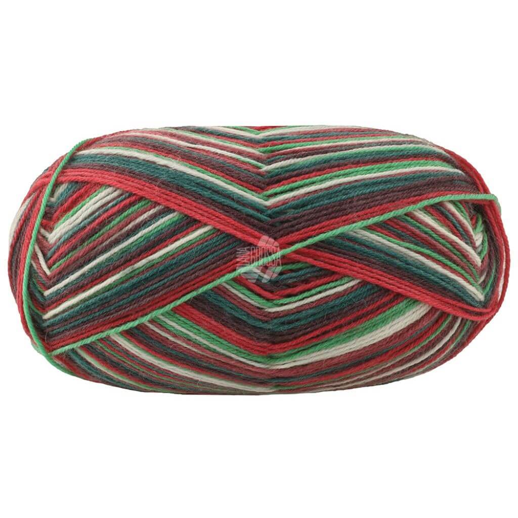 Lana Grossa Meilenweit 100 Merino Christmas, Farbe 6799 Rot/Hellgrün/Weiß/Dunkelrot/ grün – Merino bei Lieblingsgarn