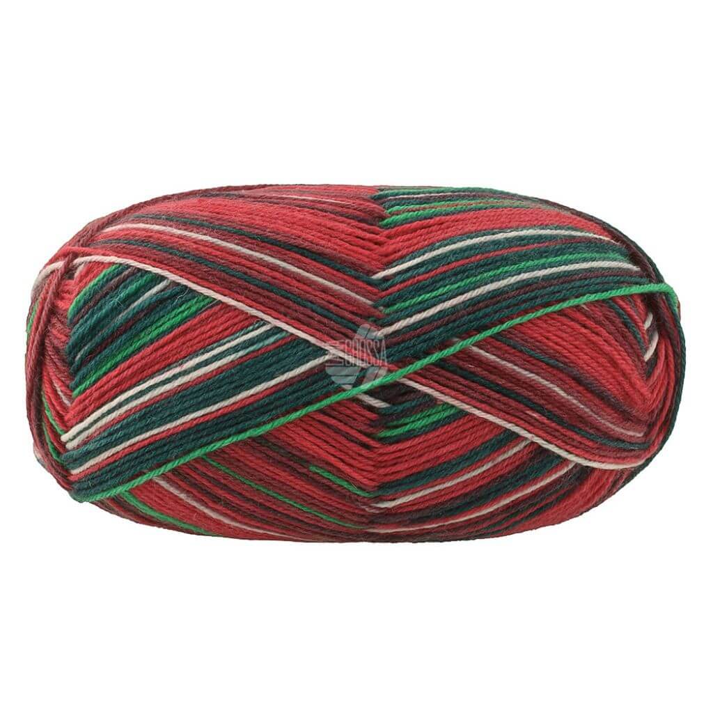 Lana Grossa Meilenweit 100 Merino Christmas, Farbe 6801 Weiß/Dunkelgrün/Rot/Dunkelrot/Hellgrün – Merino bei Lieblingsgarn