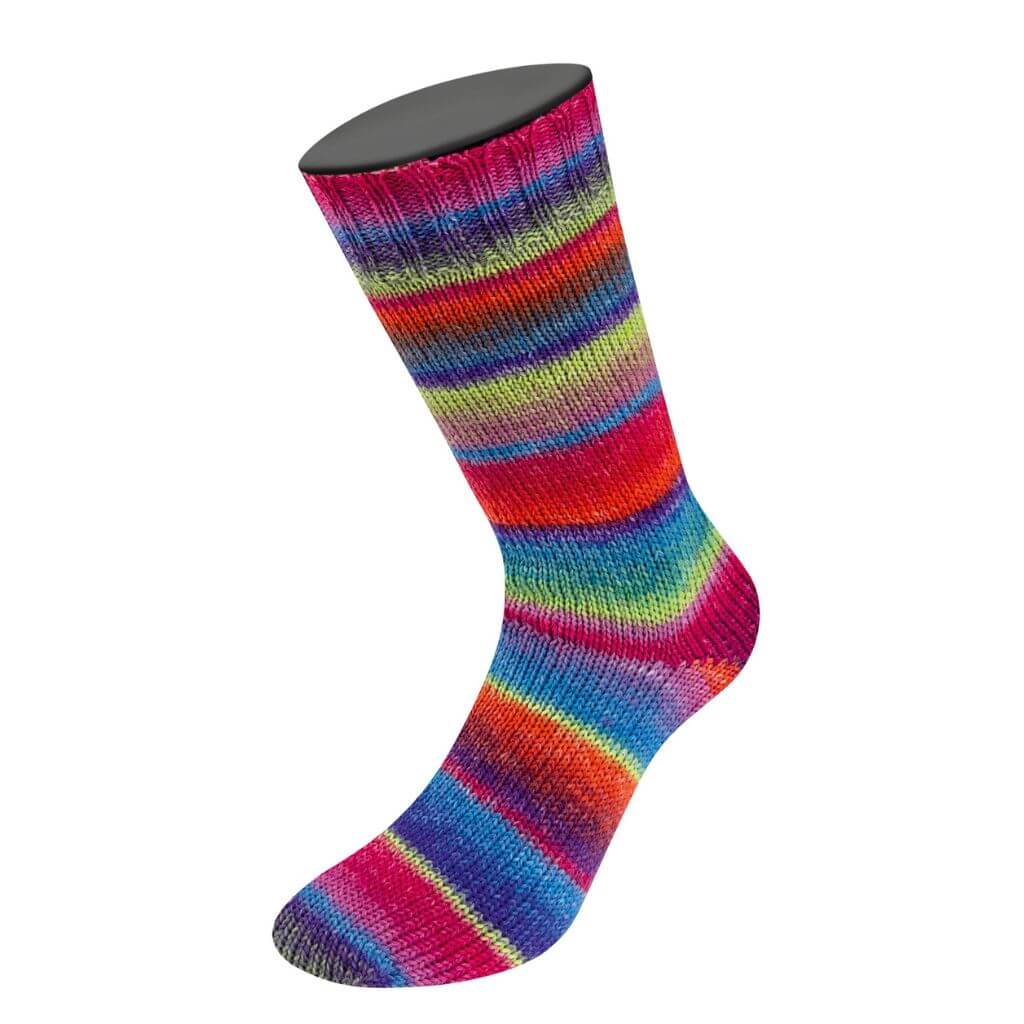 Lana Grossa Meilenweit 100 Fontana, Farbe 5453 Frühlingsgrün/Rostrot/Blauviolett/Zyklam/ Blau/Royal/Fuchsia bei Lieblingsgarn