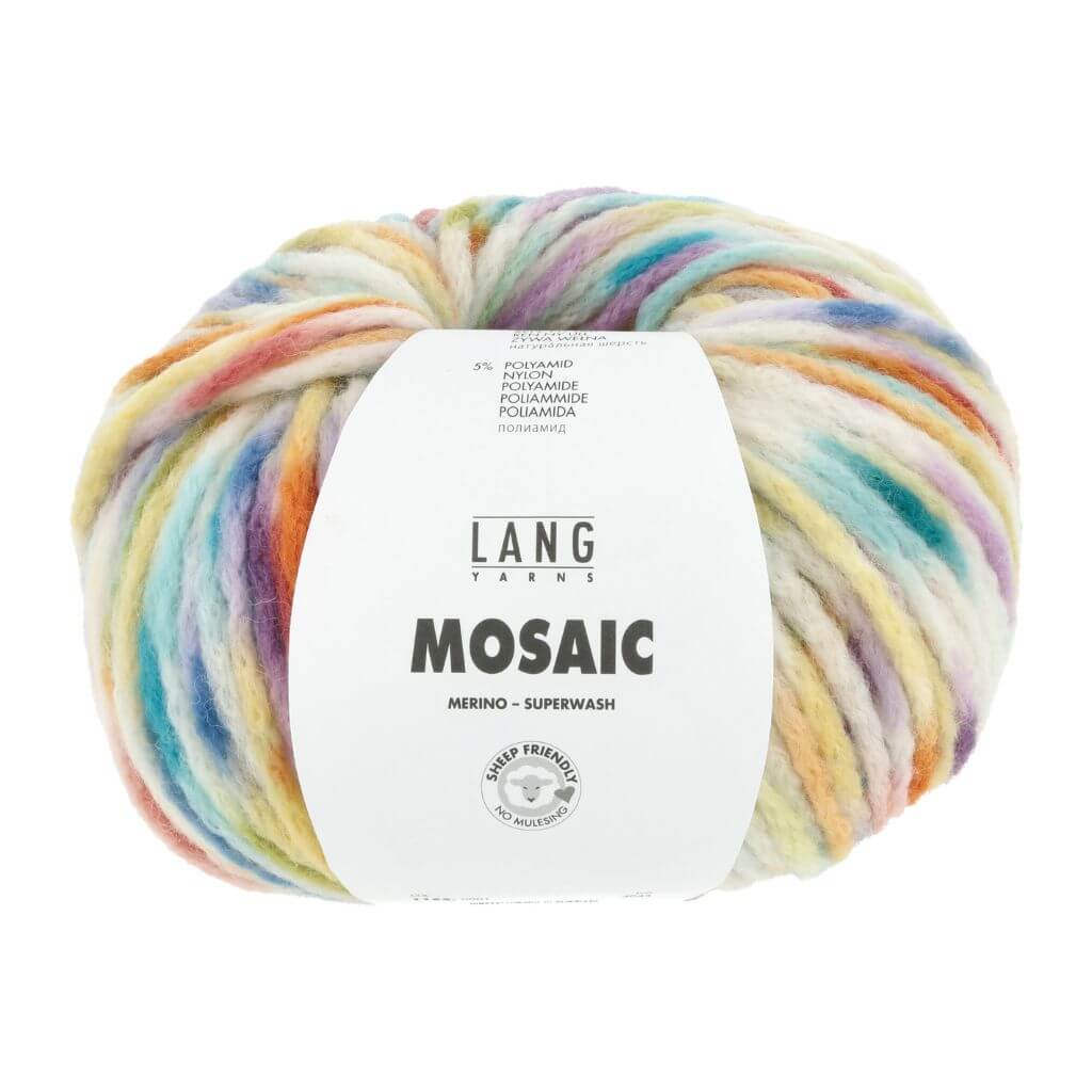 Lang Yarns Mosaic, Farbe 001 Türkis/Beere/Orange/Grün – Schurwolle und Synthetik bei Lieblingsgarn