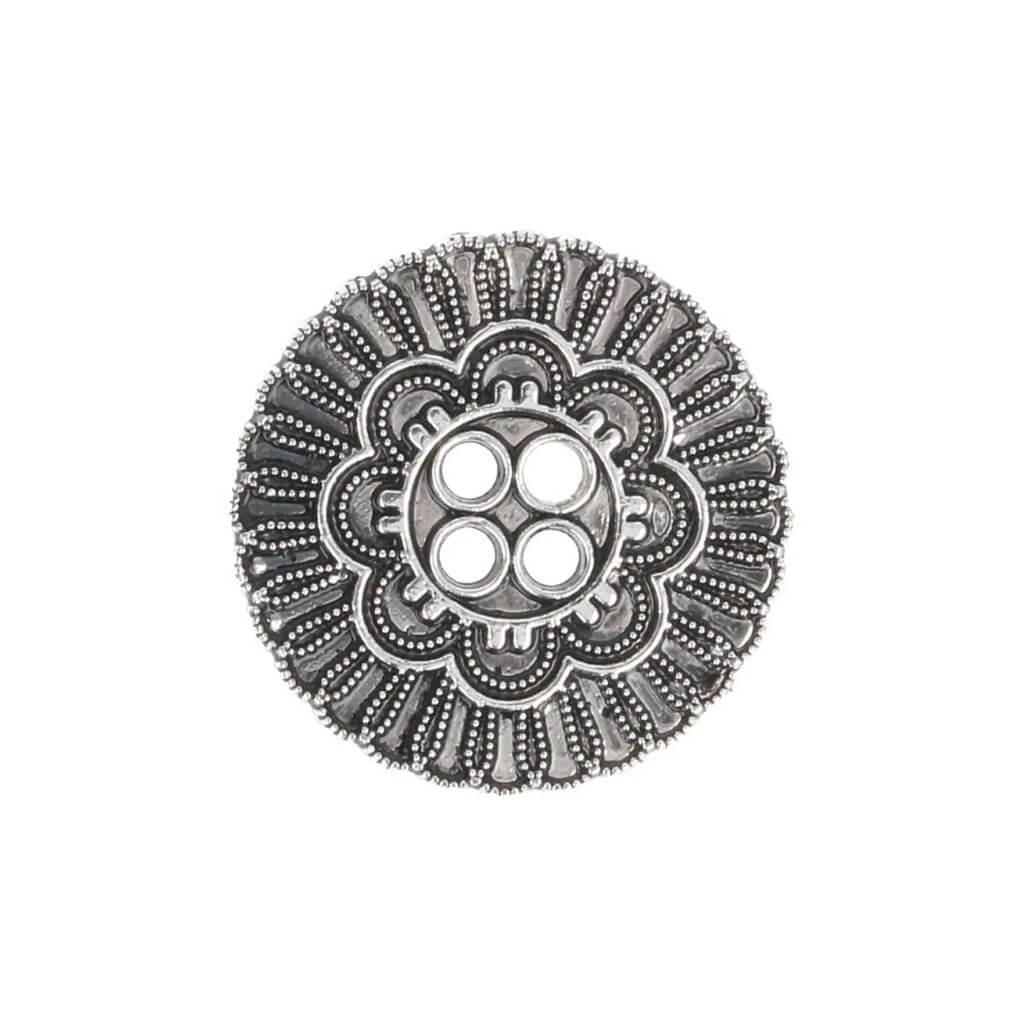 Milward Knopf 4-Loch Blume Antik 22mm altsilbern - 1x5Stk – Produktansicht, Metall bei bei bei bei bei bei Lieblingsgarn