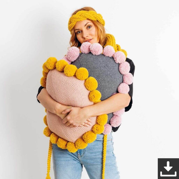 Rico Design Pattern Kissen mit Pompons Häkelanleitung - Rico Design (PDF) bei bei bei bei bei bei bei bei bei Lieblingsgarn