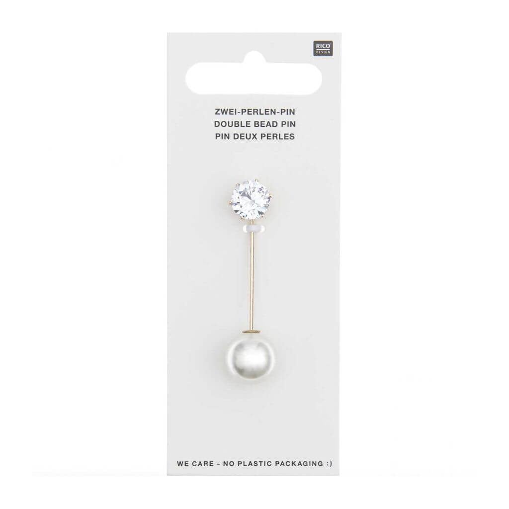 Rico Design Zwei-Perlen-Pin, perlweiß/Strass, 50 x 12 mm bei bei bei bei bei bei bei bei bei bei Lieblingsgarn