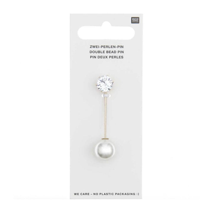 Rico Design Zwei-Perlen-Pin, perlweiß/Strass, 50 x 12 mm bei bei bei bei bei bei bei bei bei bei Lieblingsgarn