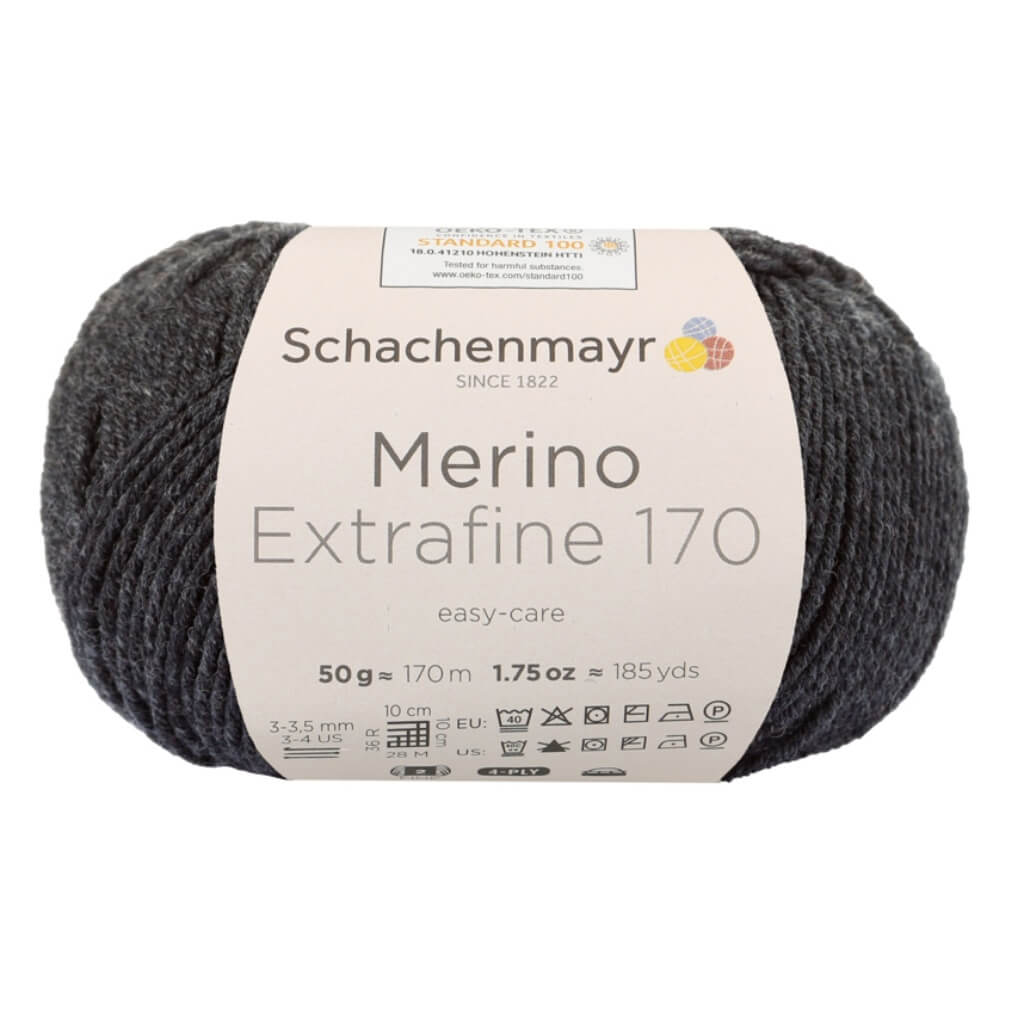 Schachenmayr Merino Extrafine 170, Farbe 98 Anthrazit Meliert – Merino und Schurwolle bei Lieblingsgarn