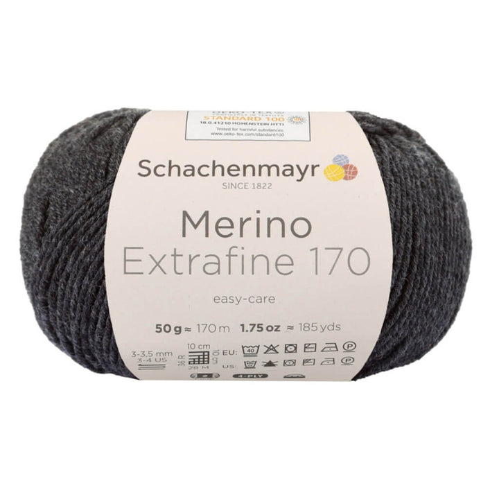 Schachenmayr Merino Extrafine 170, Farbe 98 Anthrazit Meliert – Merino und Schurwolle bei Lieblingsgarn