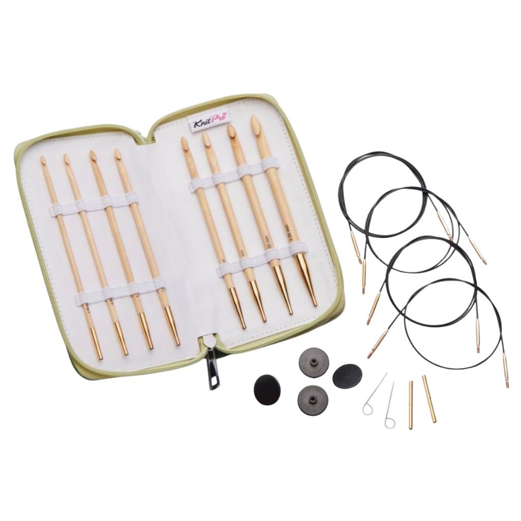 KnitPro Bamboo austauschbares Tunesisches Häkelnadelset – Produktansicht, Holz bei Lieblingsgarn