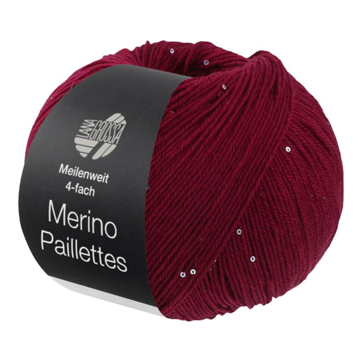 Lana Grossa Merino Paillettes, Farbe 2302 Dunkelrot – Merino, Schurwolle und Synthetik bei Lieblingsgarn