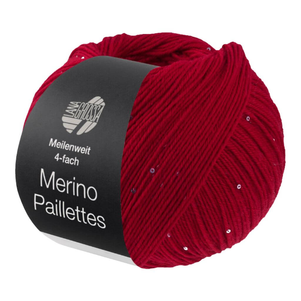 Lana Grossa Merino Paillettes, Farbe 2303 Rot – Merino, Schurwolle und Synthetik bei Lieblingsgarn